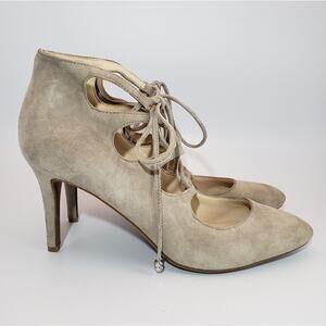 Karl Lagerfeld Taupe Suede Laced Paris Jasmin Heels